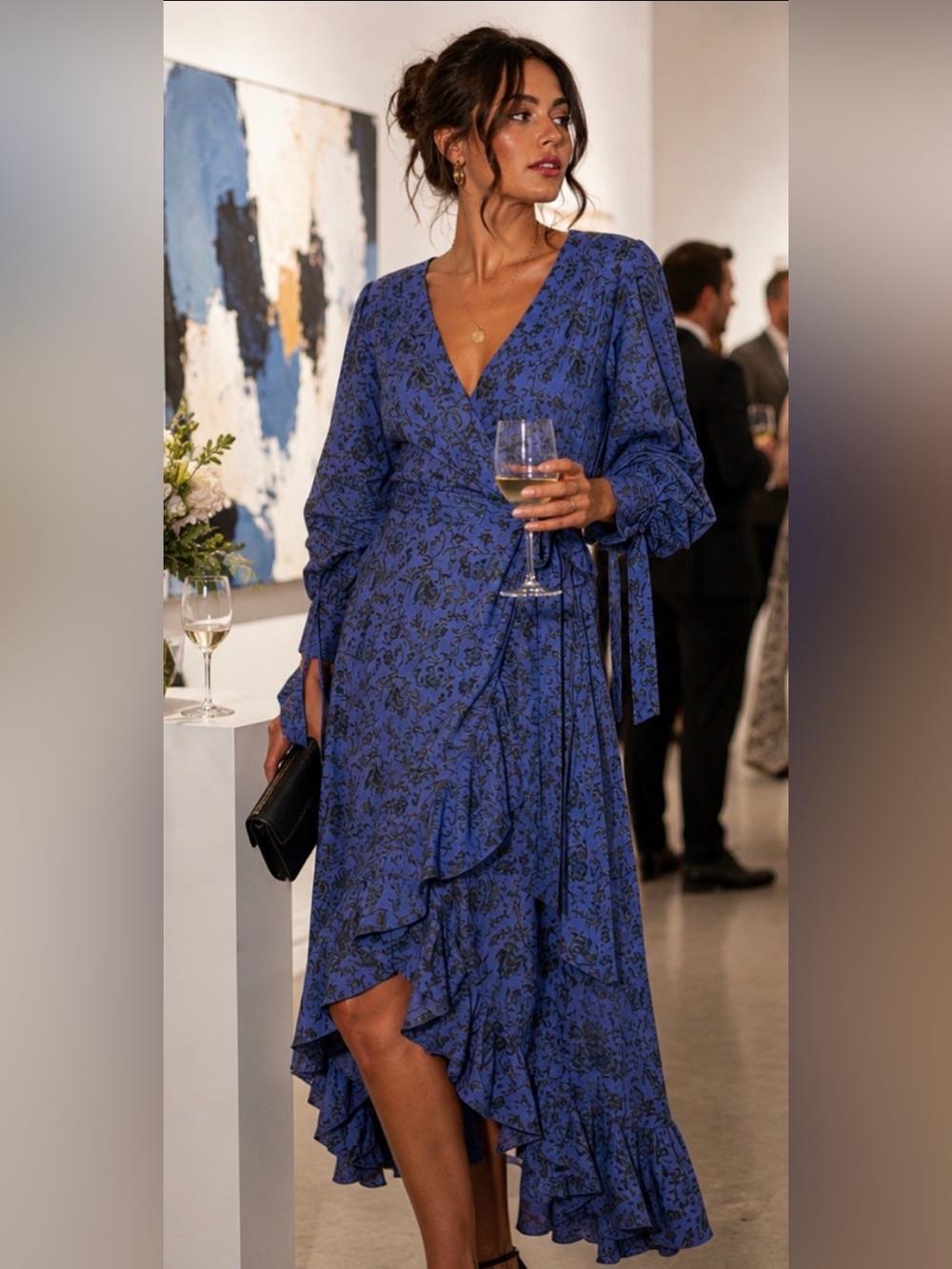 New‼️ EDDY Ellen Ruffled Wrap Dress NWT Floral Blue XS $378 MSRP